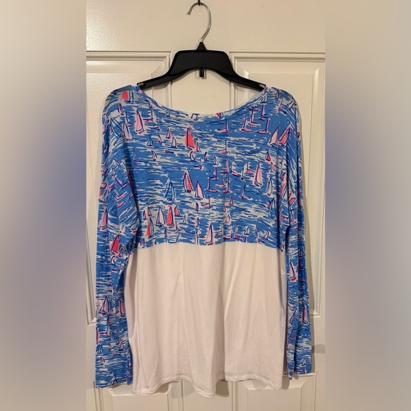 Lilly Pulitzer Blue and White Sailboat Long Sleeve Top - Picture 3 of 8